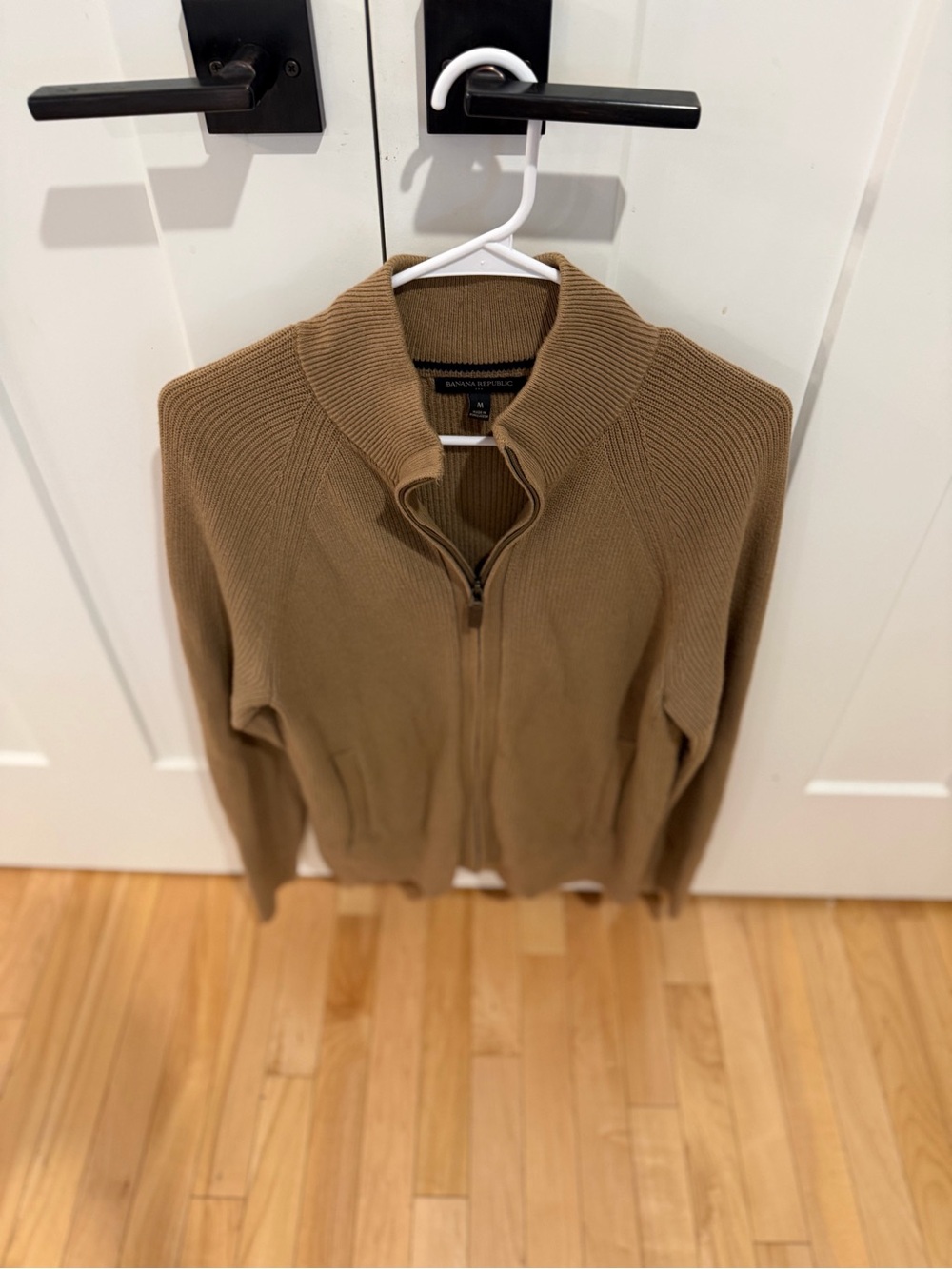 Banana Republic Camel Zip-Front Ribbed Sweater Cardigan